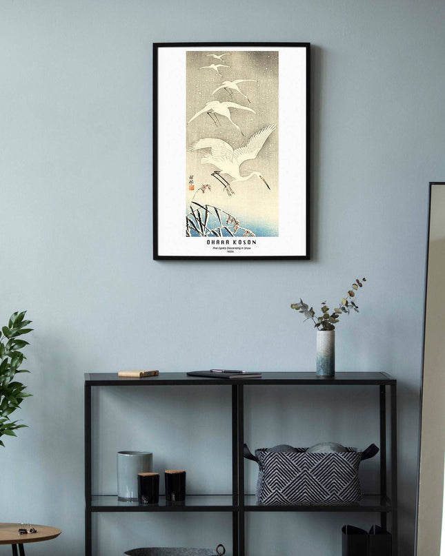Ohara Koson - Five Egrets Descending in Snow Poster