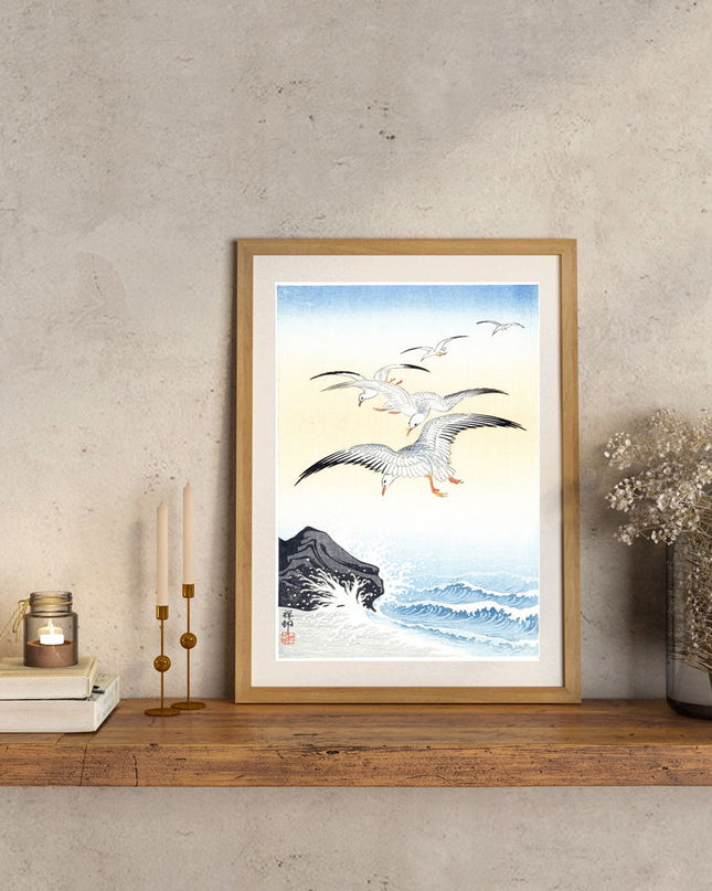 Ohara Koson - Five Seagulls Above Turbulent Sea