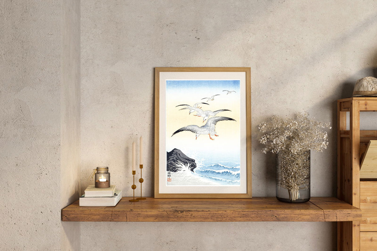 Ohara Koson - Five Seagulls Above Turbulent Sea