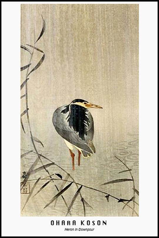Ohara Koson - Heron in Downpour Poster
