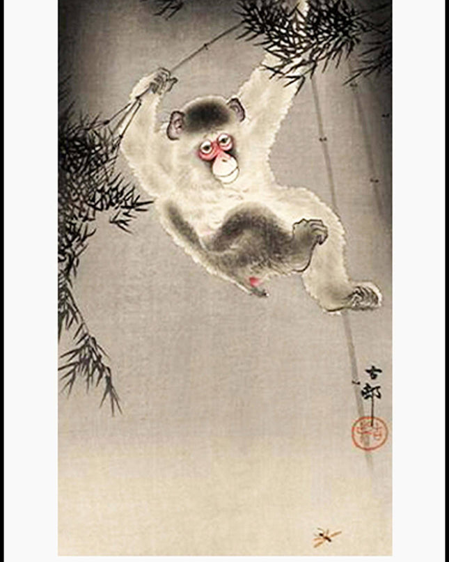 Ohara Koson - Monkey Swinging from a Bamboo Branch Poster