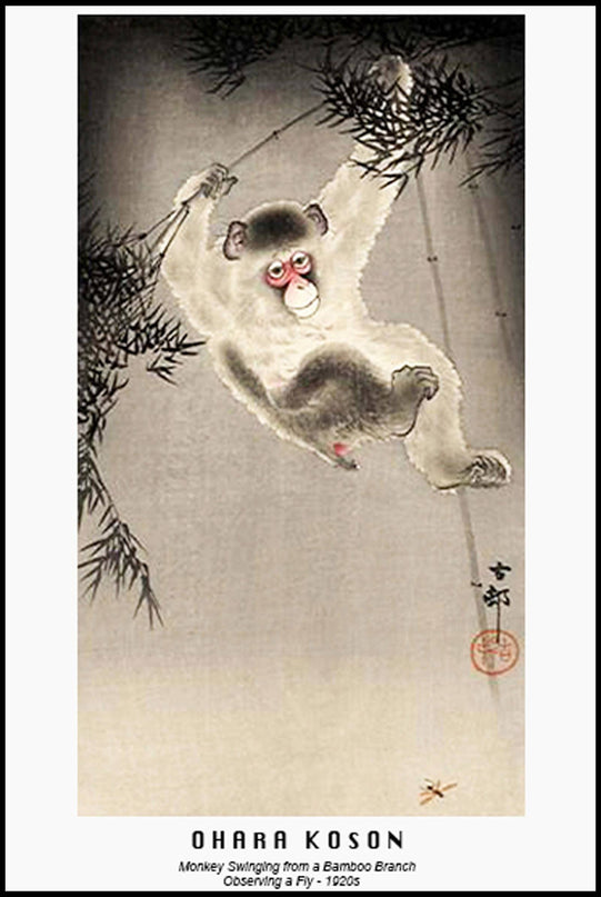 Ohara Koson - Monkey Swinging from a Bamboo Branch Poster