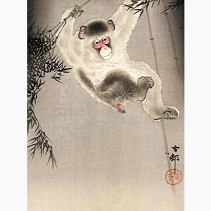Ohara Koson - Monkey Swinging from a Bamboo Branch Poster