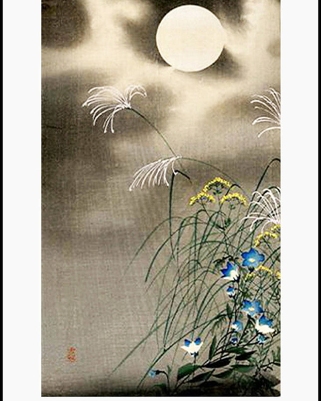 Ohara Koson - Moon and Blue Flowers Poster