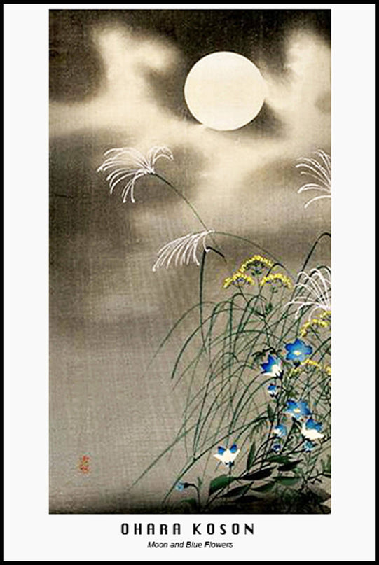 Ohara Koson - Moon and Blue Flowers Poster