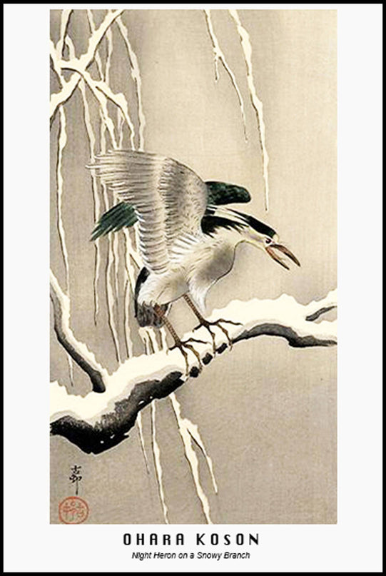 Ohara Koson - Night Heron on a Snowy Branch Poster