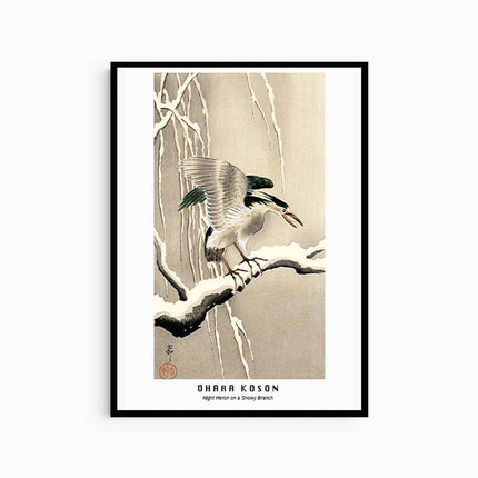 Ohara Koson - Night Heron on a Snowy Branch Poster