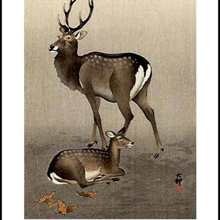 Ohara Koson - Stag and Recumbent Doe Poster