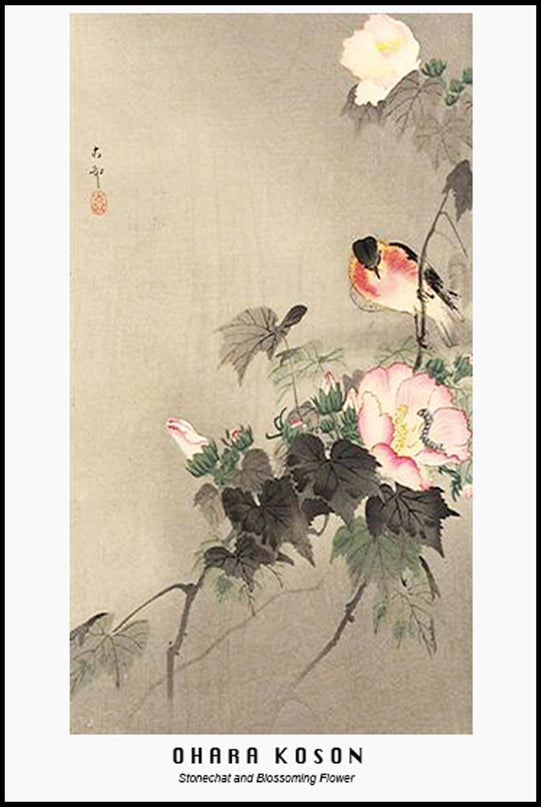 Ohara Koson - Stonechat on Blossoming Flower Poster