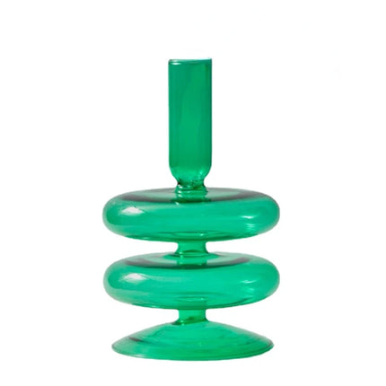 Floriddle Taper Candle Holders Glass Candlesticks for Home Wedding Table Decoration Glass Vase Table Bookshelf Candles Stand Green 2-tier