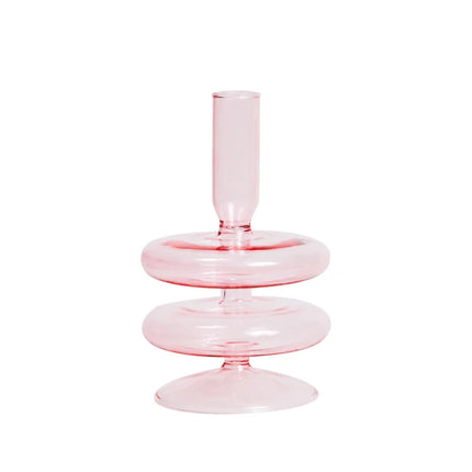 Floriddle Taper Candle Holders Glass Candlesticks for Home Wedding Table Decoration Glass Vase Table Bookshelf Candles Stand Pink 2-tier