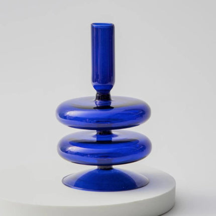Floriddle Taper Candle Holders Glass Candlesticks for Home Wedding Table Decoration Glass Vase Table Bookshelf Candles Stand Blue 2-tier