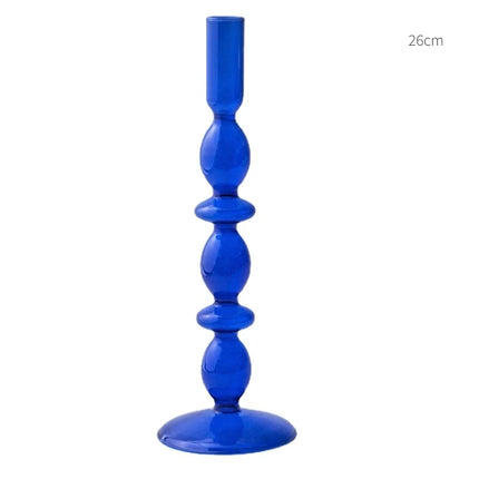 Floriddle Taper Candle Holders Glass Candlesticks for Home Wedding Table Decoration Glass Vase Table Bookshelf Candles Stand Blue Two Ring