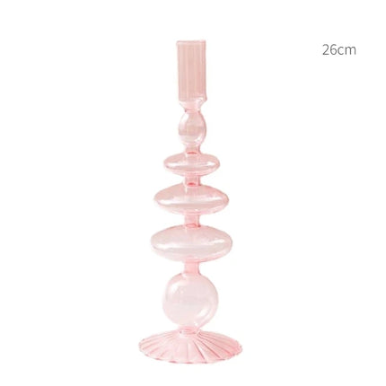 Floriddle Taper Candle Holders Glass Candlesticks for Home Wedding Table Decoration Glass Vase Table Bookshelf Candles Stand Pink Lace