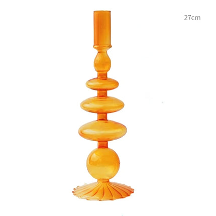 Floriddle Taper Candle Holders Glass Candlesticks for Home Wedding Table Decoration Glass Vase Table Bookshelf Candles Stand Orange Lace