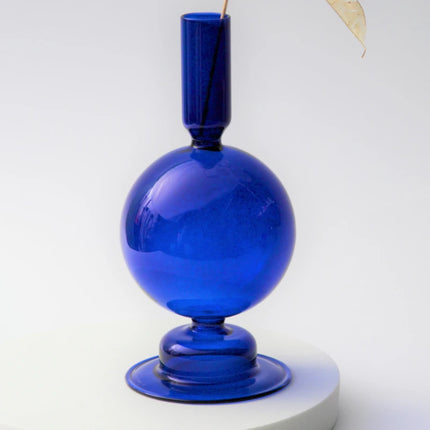 Floriddle Taper Candle Holders Glass Candlesticks for Home Wedding Table Decoration Glass Vase Table Bookshelf Candles Stand Blue Ball