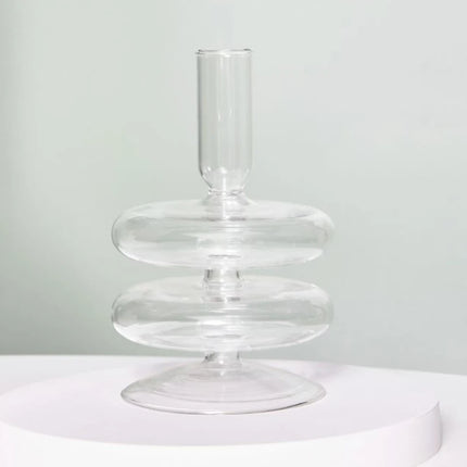 Floriddle Taper Candle Holders Glass Candlesticks for Home Wedding Table Decoration Glass Vase Table Bookshelf Candles Stand Clear 2-tier