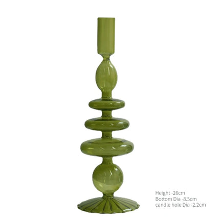 Floriddle Taper Candle Holders Glass Candlesticks for Home Wedding Table Decoration Glass Vase Table Bookshelf Candles Stand Olive Lace