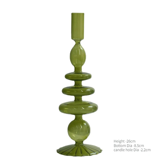 Floriddle Taper Candle Holders Glass Candlesticks for Home Wedding Table Decoration Glass Vase Table Bookshelf Candles Stand Olive Lace
