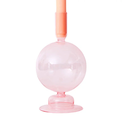 Floriddle Taper Candle Holders Glass Candlesticks for Home Wedding Table Decoration Glass Vase Table Bookshelf Candles Stand Pink Ball