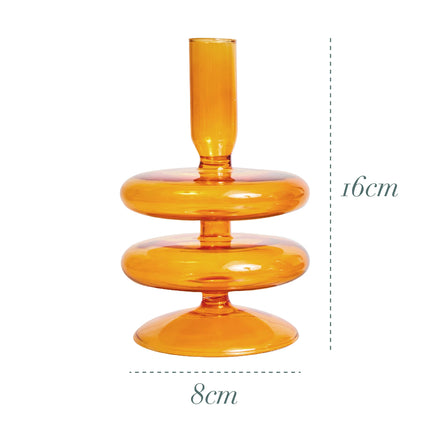 Floriddle Taper Candle Holders Glass Candlesticks for Home Wedding Table Decoration Glass Vase Table Bookshelf Candles Stand Orange 2-tier