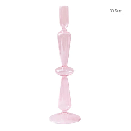 Floriddle Taper Candle Holders Glass Candlesticks for Home Wedding Table Decoration Glass Vase Table Bookshelf Candles Stand Pink One Ring
