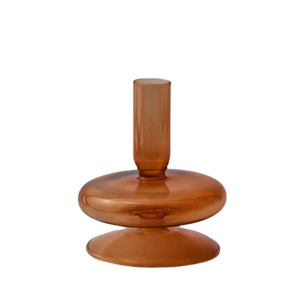 Floriddle Taper Candle Holders Glass Candlesticks for Home Wedding Table Decoration Glass Vase Table Bookshelf Candles Stand Brown 1-tier Round