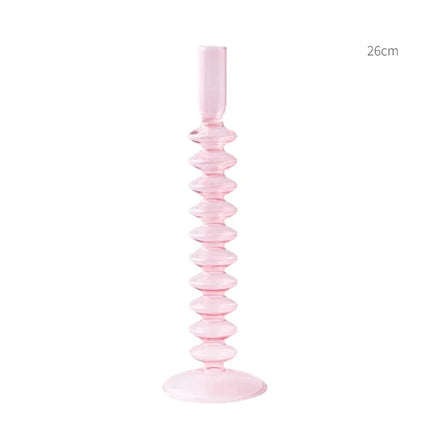 Floriddle Taper Candle Holders Glass Candlesticks for Home Wedding Table Decoration Glass Vase Table Bookshelf Candles Stand Pink String