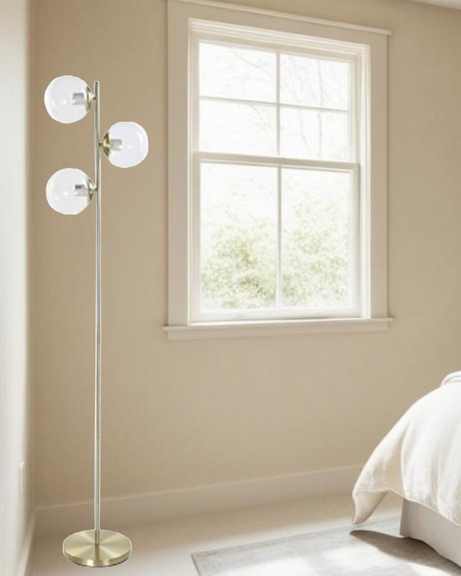 Floor Lamp Crystal Golden Metal Transparent
