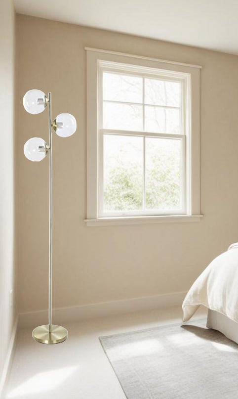 Floor Lamp Crystal Golden Metal Transparent