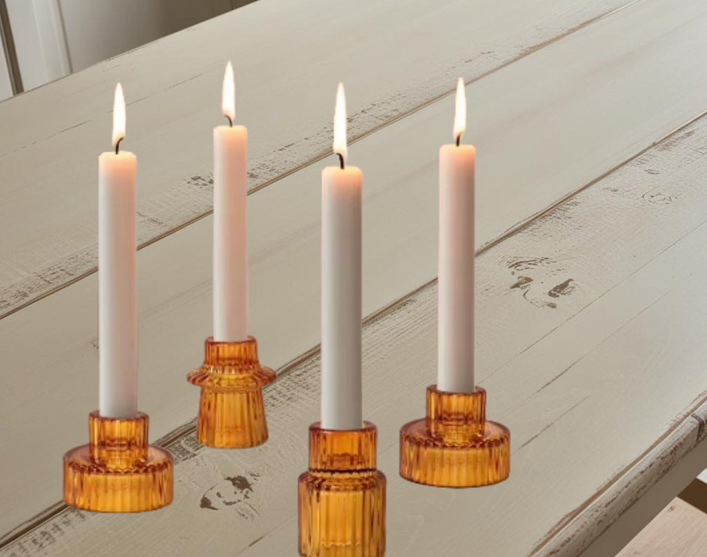 Amber Glass Candlestick Candle Holders Tealight
