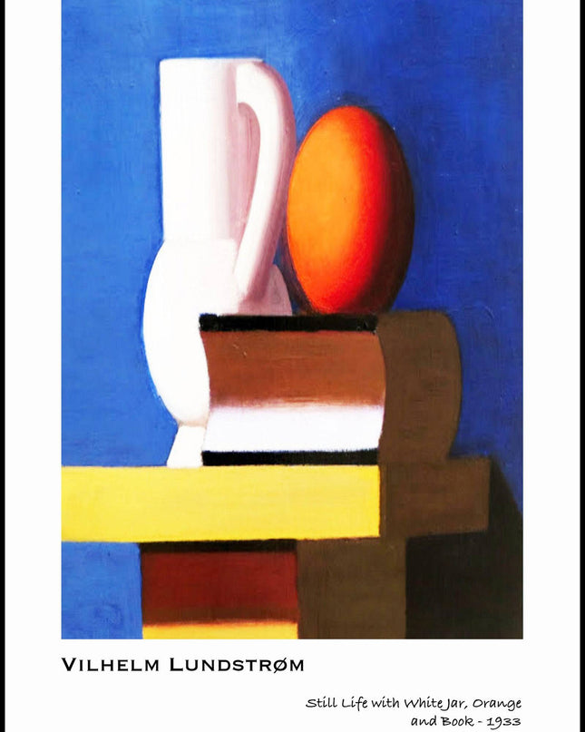 Vilhem Lundstrom - Still Life with White Jar, Orange and Book Poster