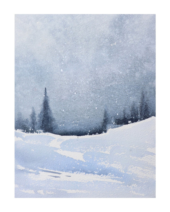 Watercolor Blue Winter Landscape Poster
