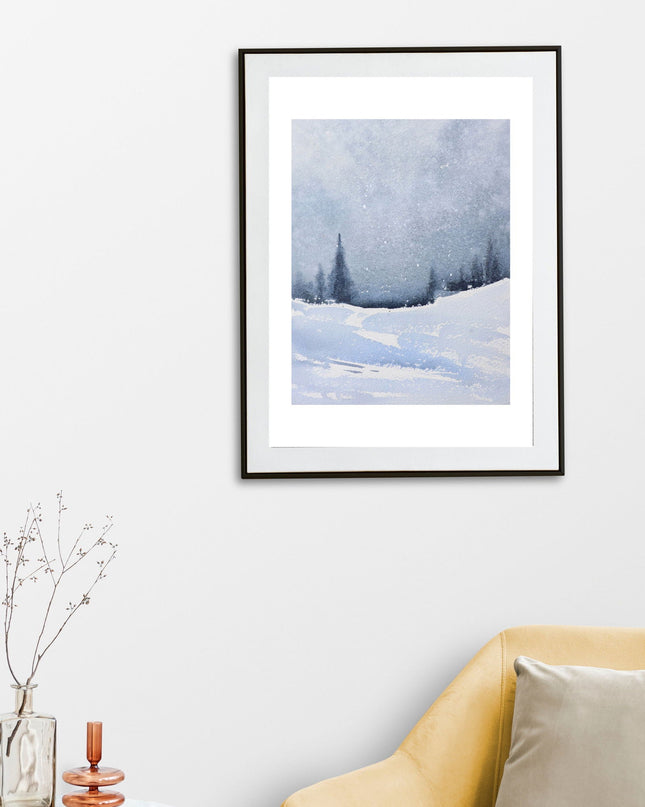 Watercolor Blue Winter Landscape Poster