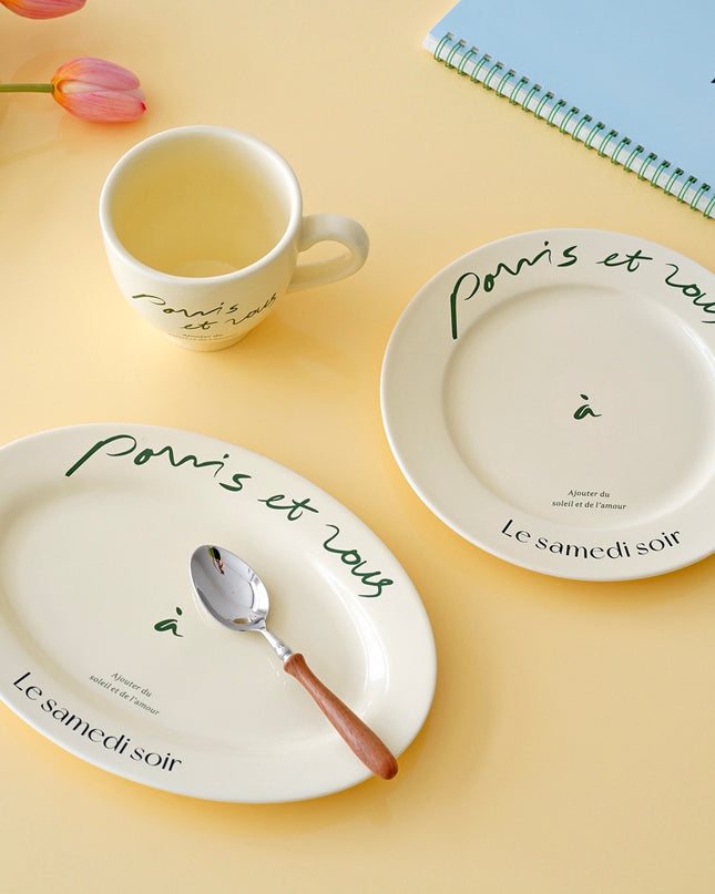 French Retro Cream Mug Plate Tableware