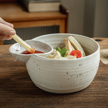 Self-contained Dipping Dish Snack French Fries Ceramic Snack Bowl