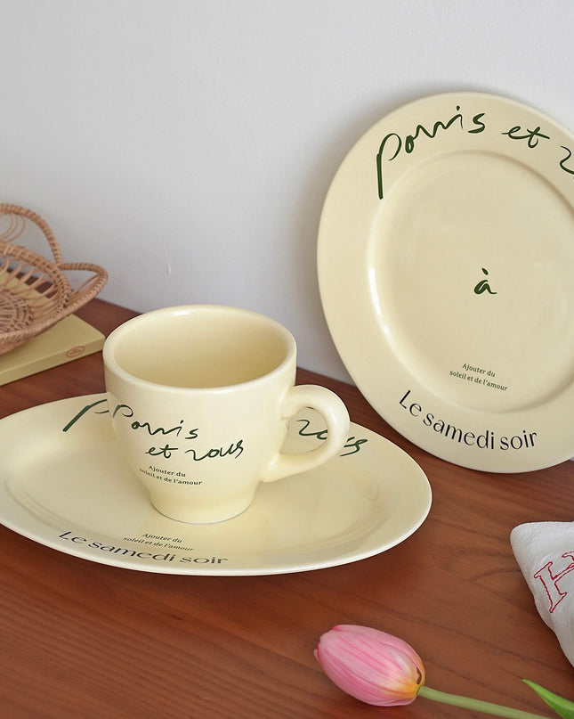 French Retro Cream Mug Plate Tableware