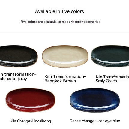 Glaze Kiln Oval Fish Dish Household Dinner Plate Long Plate Swing Plate