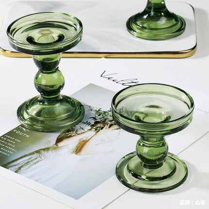 Retro Dark Green Stained Glass Candle Holder