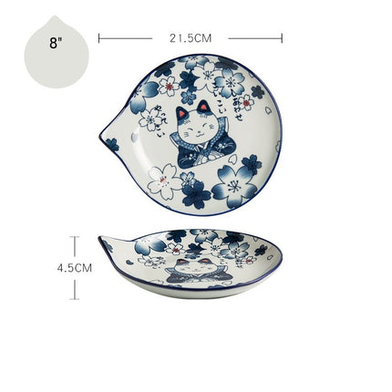 Cute Cat Plate Home Creative Ceramics Sakura dish 8 inches