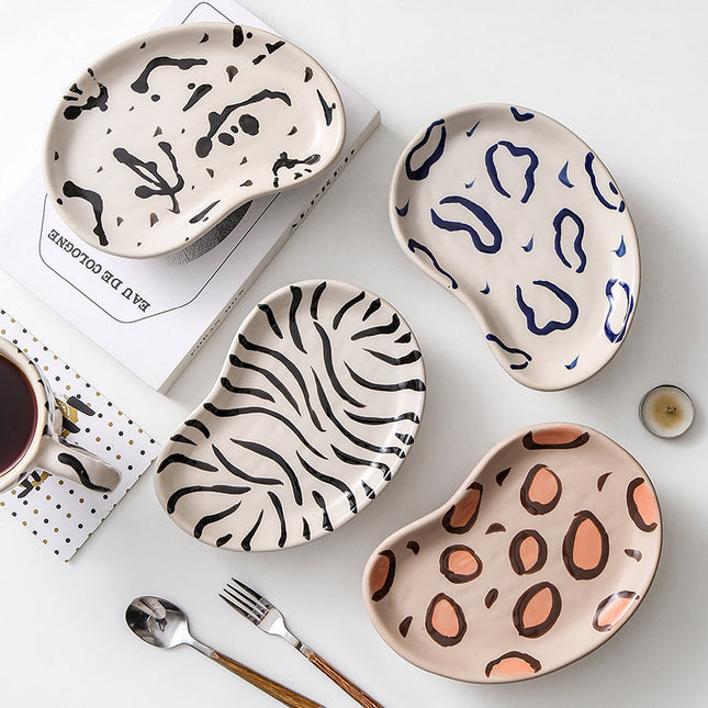 Hand Painted Speckled Zebra Leopard Cloud Irregular Shaped Ceramic Storage Tray
