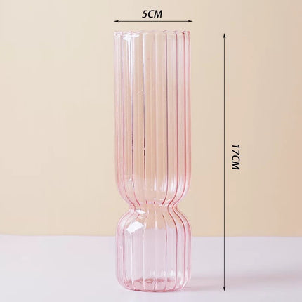 Nordic Creative Glass Candle Holder Pink Vertical stripes