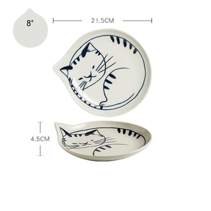 Cute Cat Plate Home Creative Ceramics Vertical striped cat 8 inches