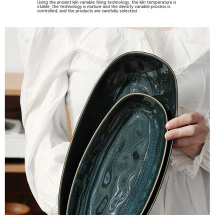 Glaze Kiln Oval Fish Dish Household Dinner Plate Long Plate Swing Plate