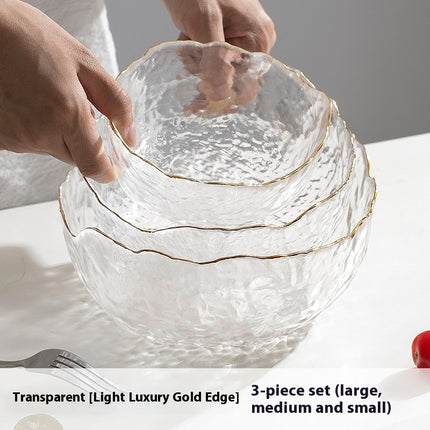 Transparent Glass Dishware Suit Household Fruit Plate Golden Edge Transparent three piece suit