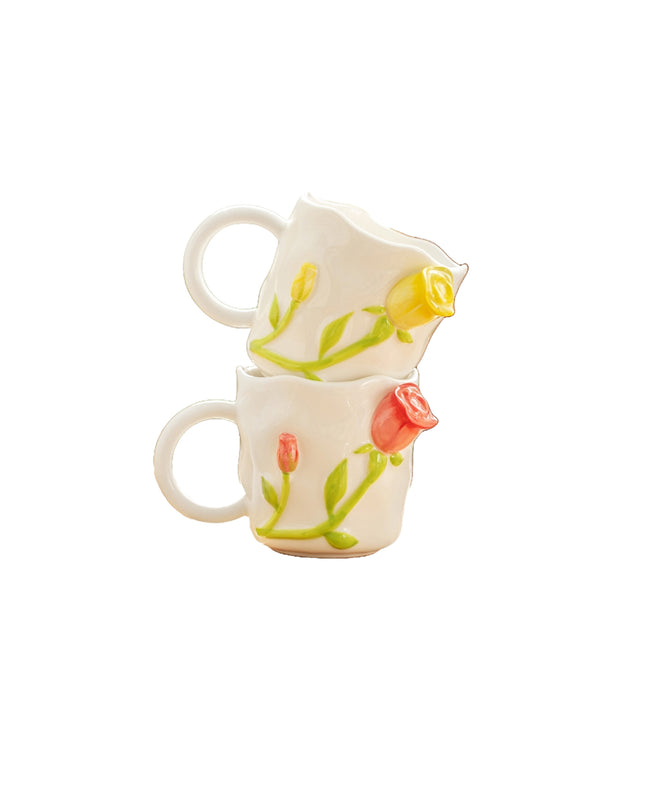 Design Three-dimensional Rose Relief Ceramic Mug