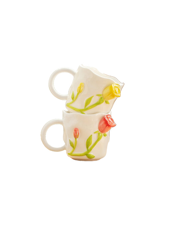 Design Three-dimensional Rose Relief Ceramic Mug