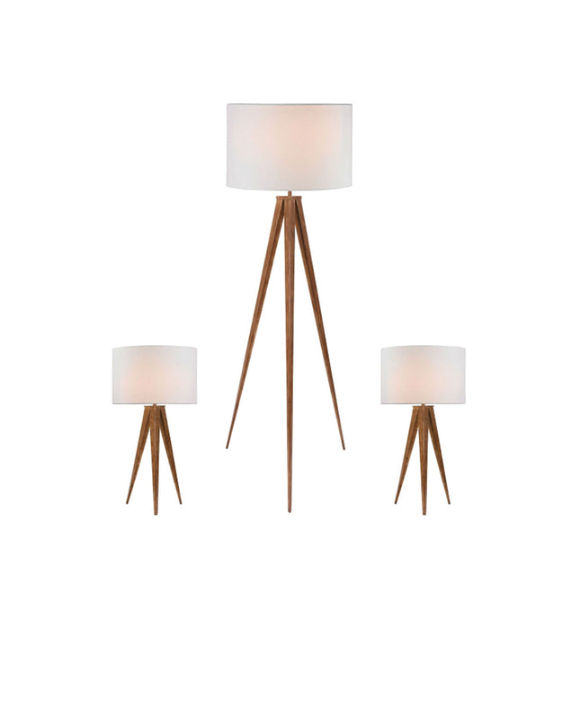 Floor Lamp Brown Wood Metal Aluminium