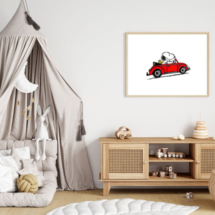 Snoopy In a Red Car