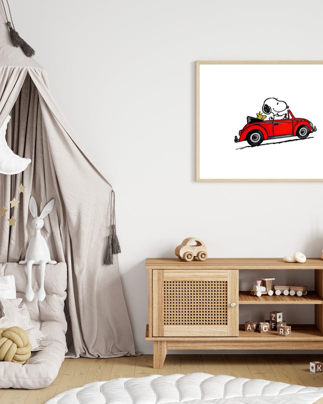 Snoopy In a Red Car